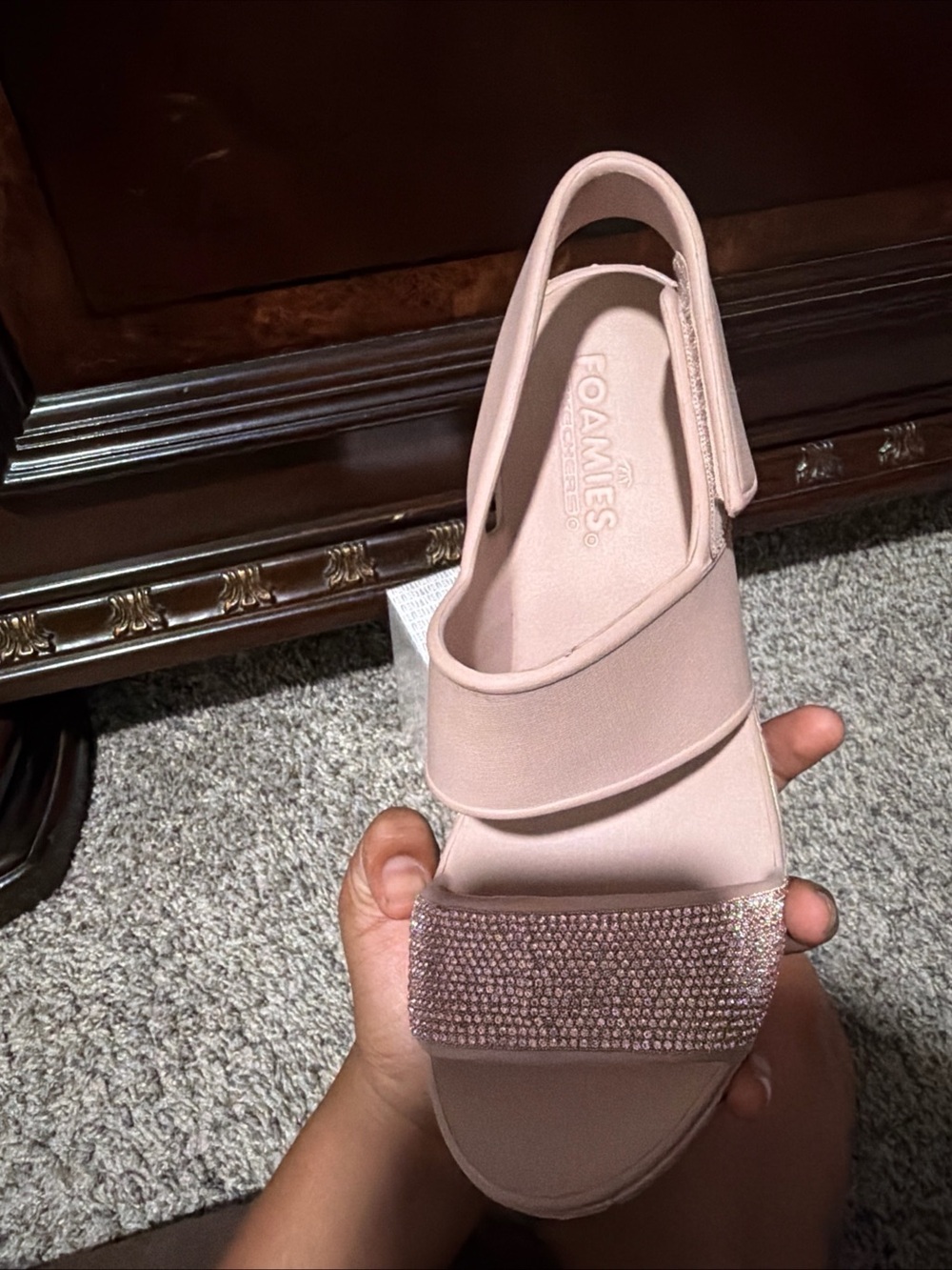 Foamtreads Blush Pink Slingback Sandal with Rhinestone Toe Strap